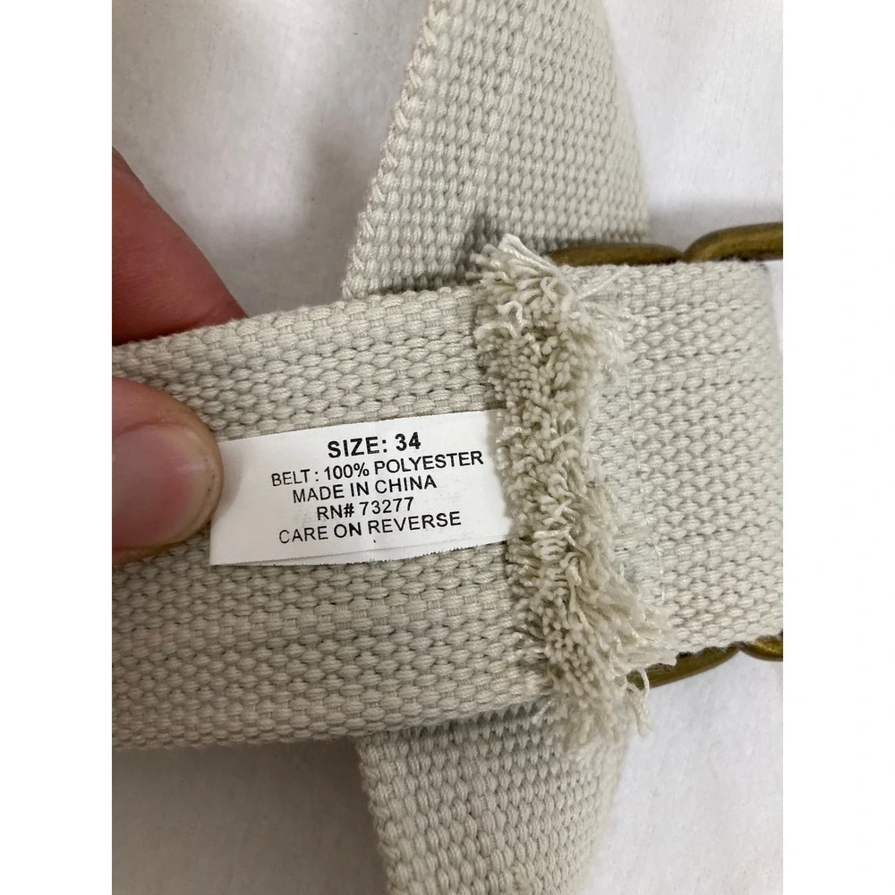 Unbranded D-Ring Web Belt Mens 34‎ Cream Brass Hardware